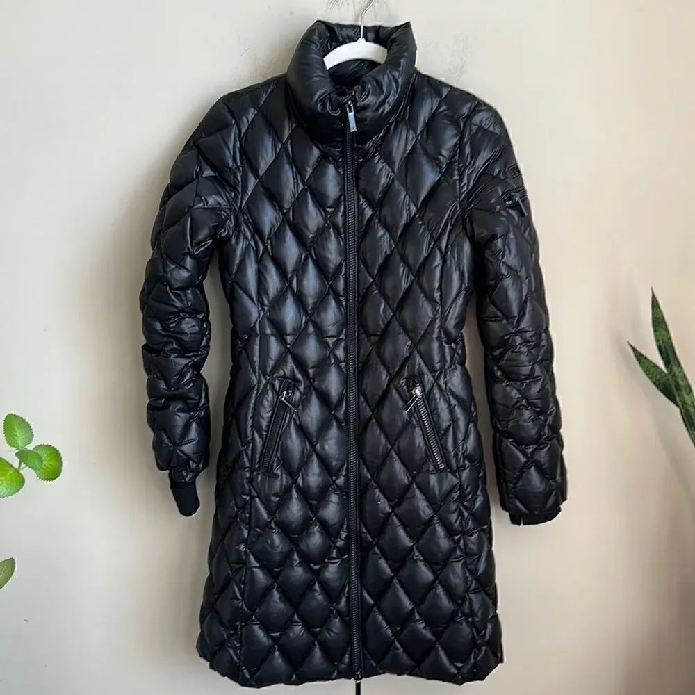 DVF Black Long Feather Blend Puffer Coat XS